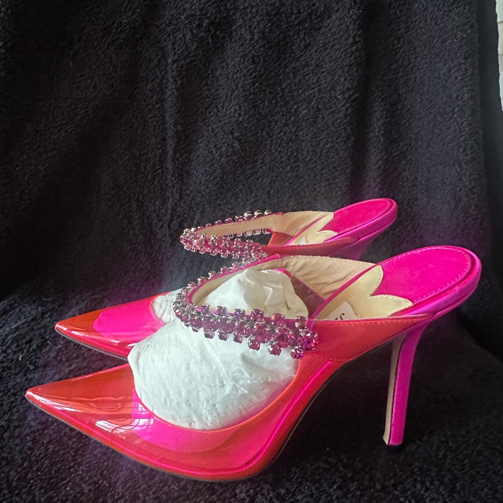 Jimmy Choo Bing Pink Stiletto Heels with Rhinestone Strap Size 37